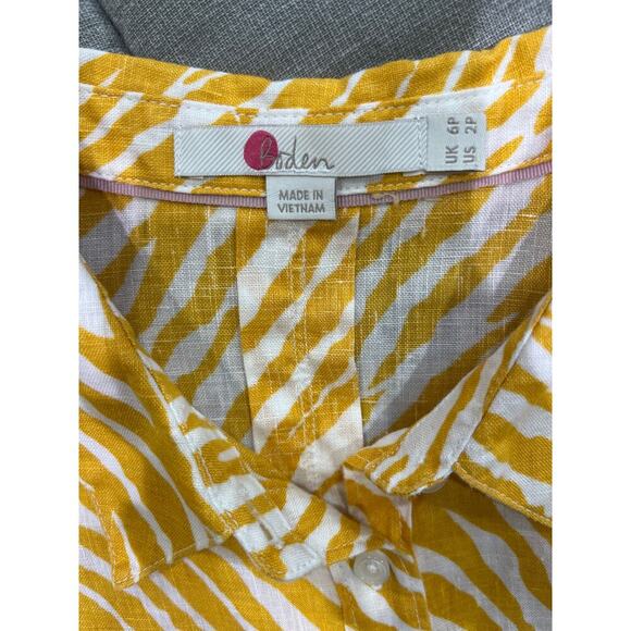 Boden Yellow Safari 100% Linen Button Down Shirt Sz 2P - Picture 3 of 8